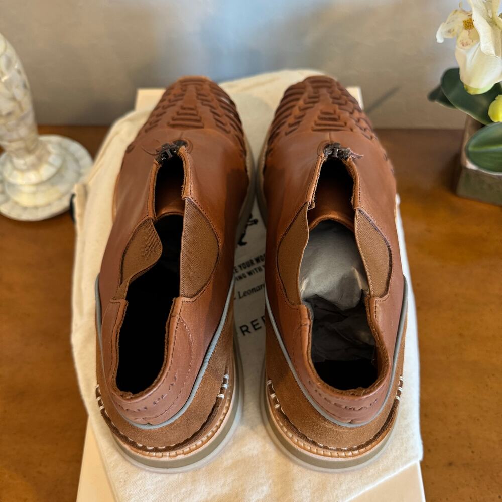 NWT Freeman Plat Zip Jogger Huarache Shoes Size 44 Cognac Leather Portugal - Picture 6 of 8
